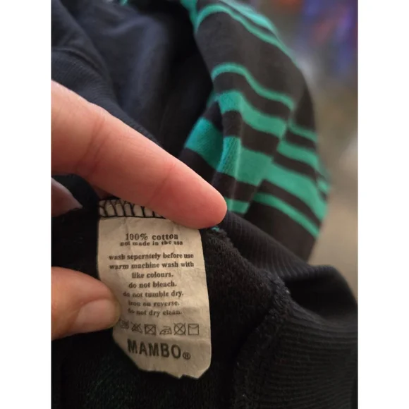 Super RARE 1990s Y2K Men's Mambo Black & Green Striped Full-Zip Hoodie EUC Sz L - Picture 10 of 12